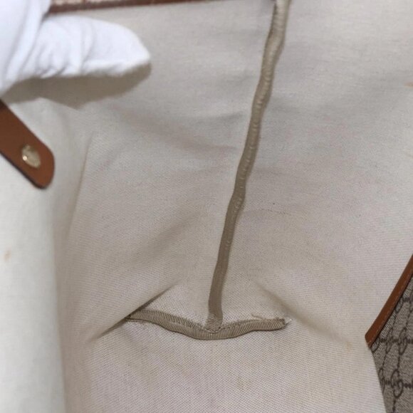 GUCCI GG Supreme Web Sherry Line Tote Bag PVC Beige Red 211134 Auth 153074 - Picture 12 of 16